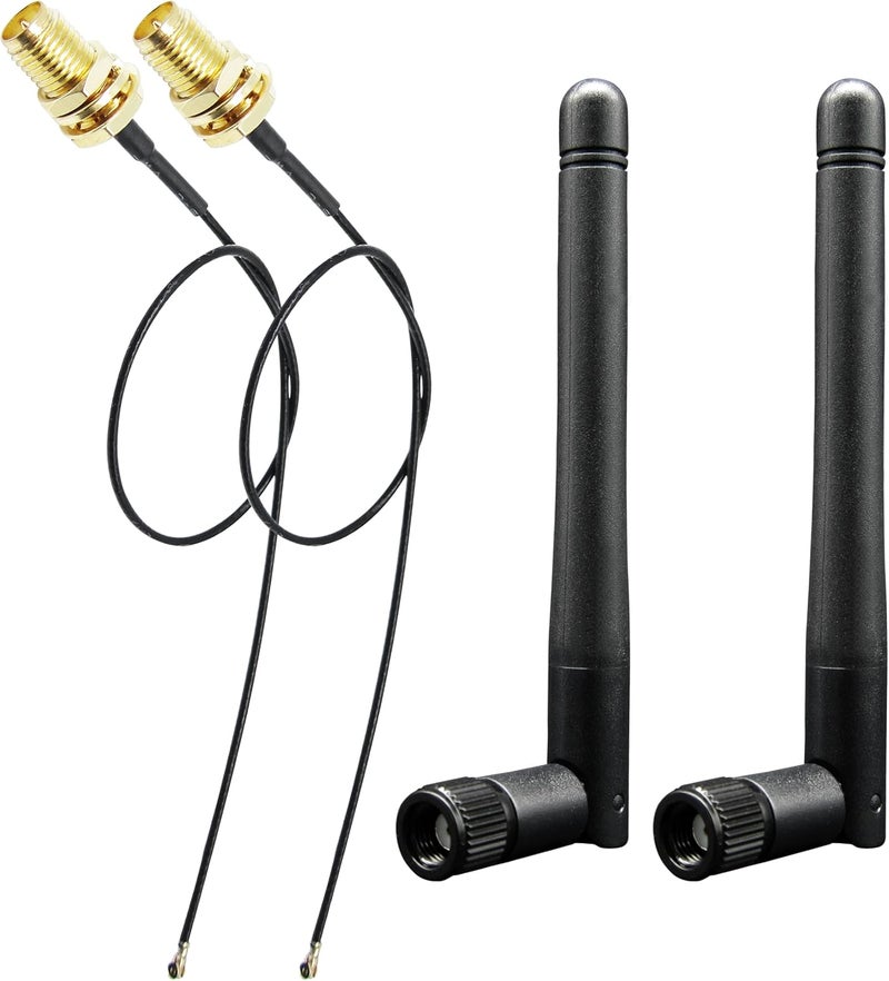 Rydocyee WiFi Bluetooth Antenna 2 Pack & Pigtail 2 Pack, 5Ghz 2.4Ghz 3dBi WiFi Card Antenna, 8-Inch RP SMA-Female to IPEX4/MHF4 Cable for M.2 NGFF Network Card and Routers - Image 1